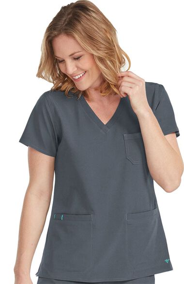 Women's Mia V-Neck Chest Pocket Solid Scrub Top, , large