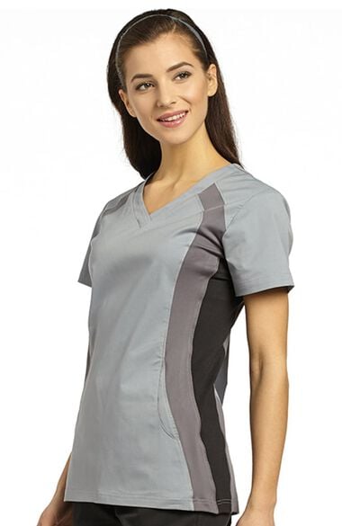 Clearance Women's V-Neck Side Panel Solid Scrub Top, , large