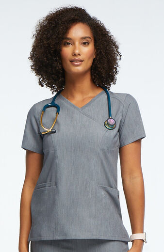 Women's Mock Wrap Solid Scrub Top, Women's Mock Wrap Solid Scrub Top