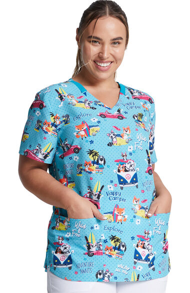 Clearance Women's Vacay All Day Print Scrub Top, , large