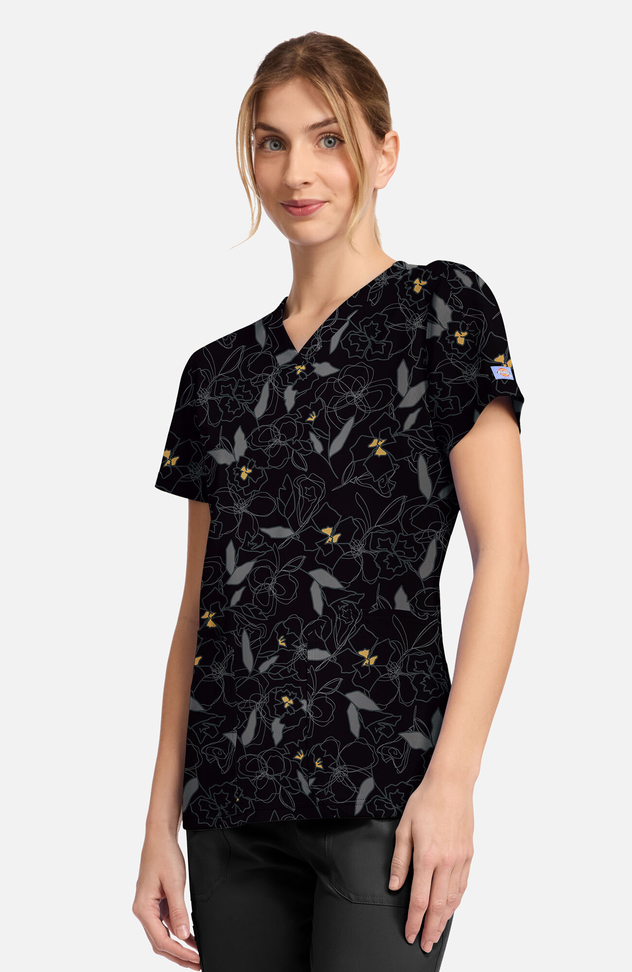 Women's Scribble Floral Print Scrub Top, , large