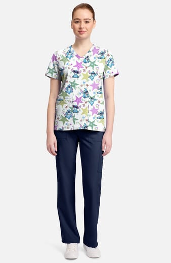 Women's Star Flower Stitch Print Scrub Top Women's Star Flower Stitch Print Scrub Top