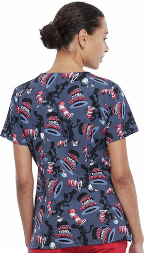 Clearance Women's Here Comes Trouble Print Scrub Top