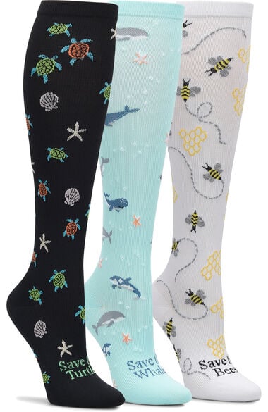 Women's 3 Pack 12-14 mmHg Endangered Species Multi Print Compression Socks, , large