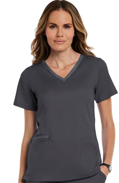 Women's Contrast Double V-Neck Solid Scrub Top, , large