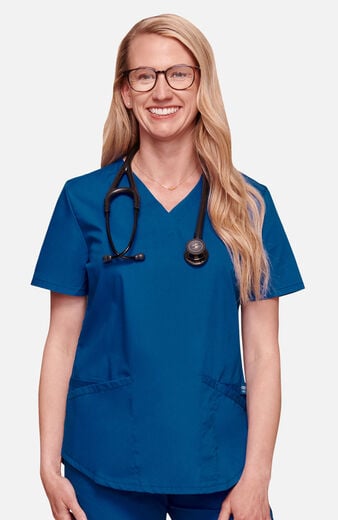 Women's 4-Pocket Shirttail V-Neck Scrub Top Women's 4-Pocket Shirttail V-Neck Scrub Top