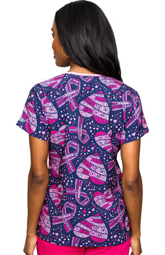 Clearance Women's Vicky Cancer Awareness Print Scrub Top