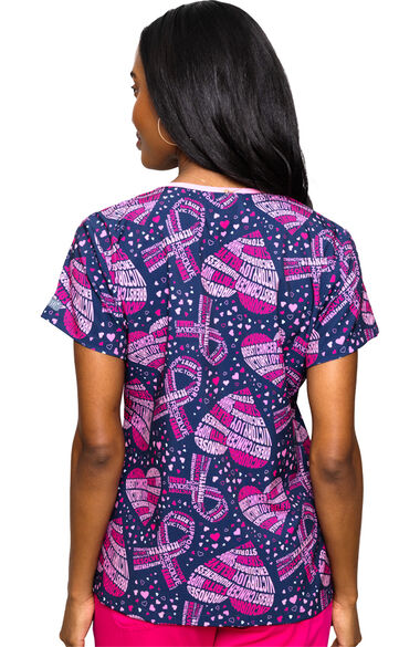 Clearance Women's Vicky Cancer Awareness Print Scrub Top, , large