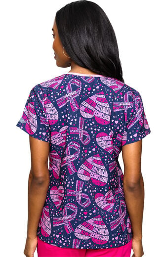 Clearance Women's Vicky Cancer Awareness Print Scrub Top