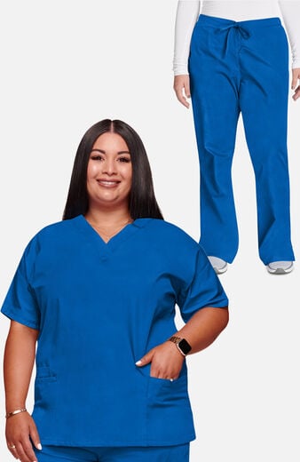 Women's Scrub Set: V-Neck Top & Flare Leg Drawstring Pant Women's Scrub Set: V-Neck Top & Flare Leg Drawstring Pant