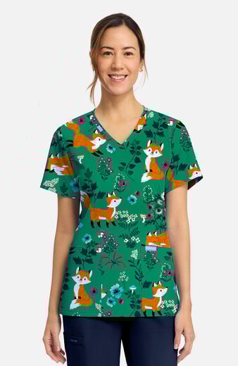 Women's Wild Fox Print Scrub Top Women's Wild Fox Print Scrub Top
