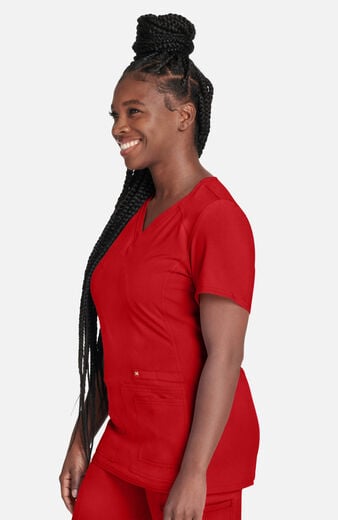 Women's V-Neck Knit Panel Solid Scrub Top Women's V-Neck Knit Panel Solid Scrub Top
