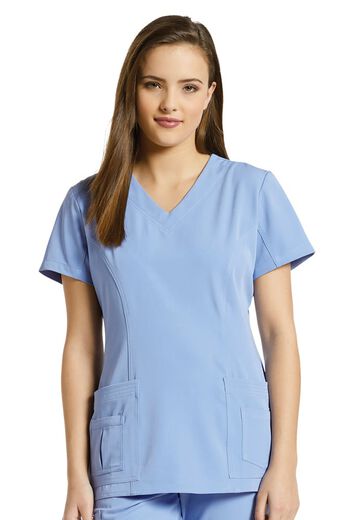 Women's Shaped V-Neck Solid Scrub Top with Pockets