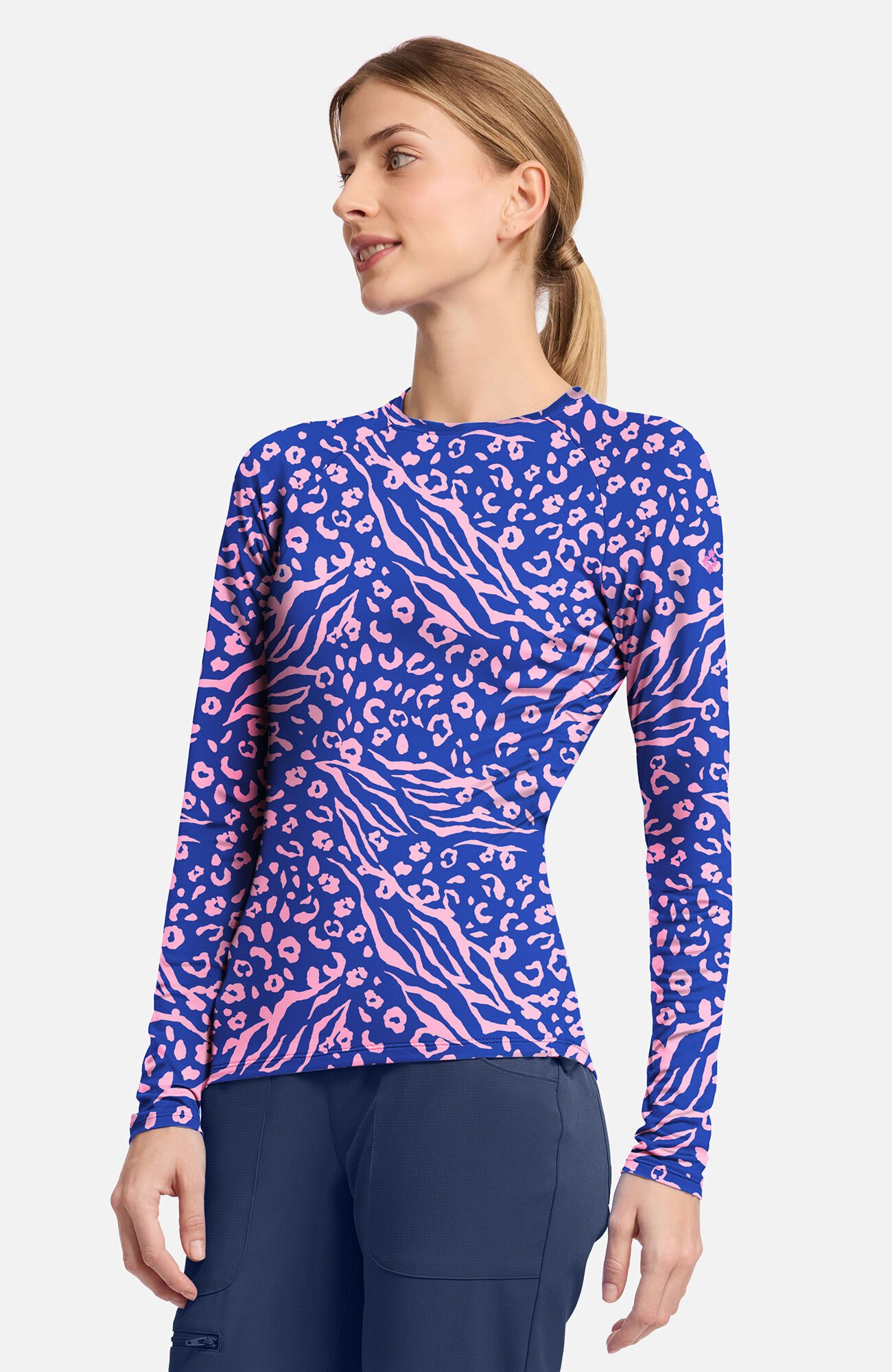 Women's Two Tone Skin Print Long Sleeve Underscrub, , large