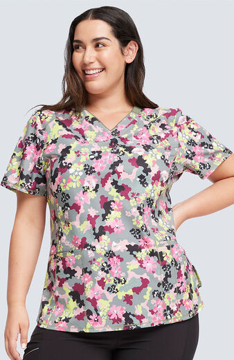 Clearance Women's Floral Camotion Print Scrub Top