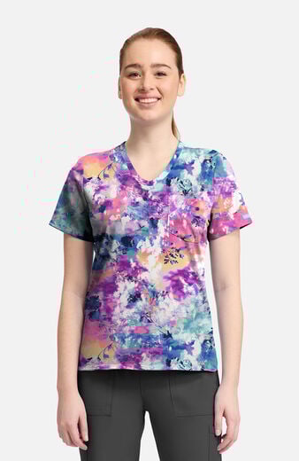Women's Botanical Tie Dye Print Scrub Top Women's Botanical Tie Dye Print Scrub Top