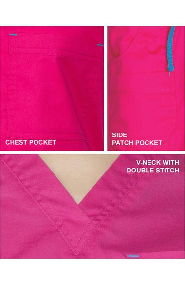 Women's V-Neck 3 Pocket Solid Scrub Top, , large