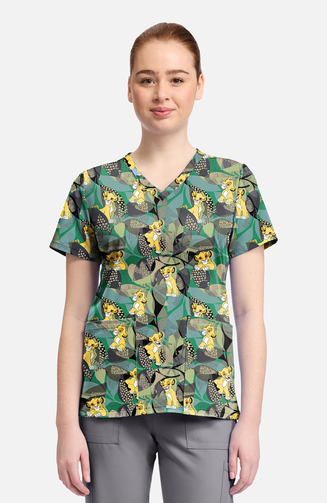Women's Lion King Tropical Roar Print Scrub Top