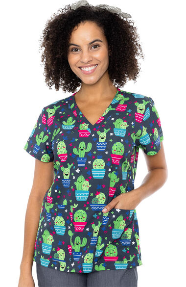 Clearance Women's Vicky Cactus Print Scrub Top, , large