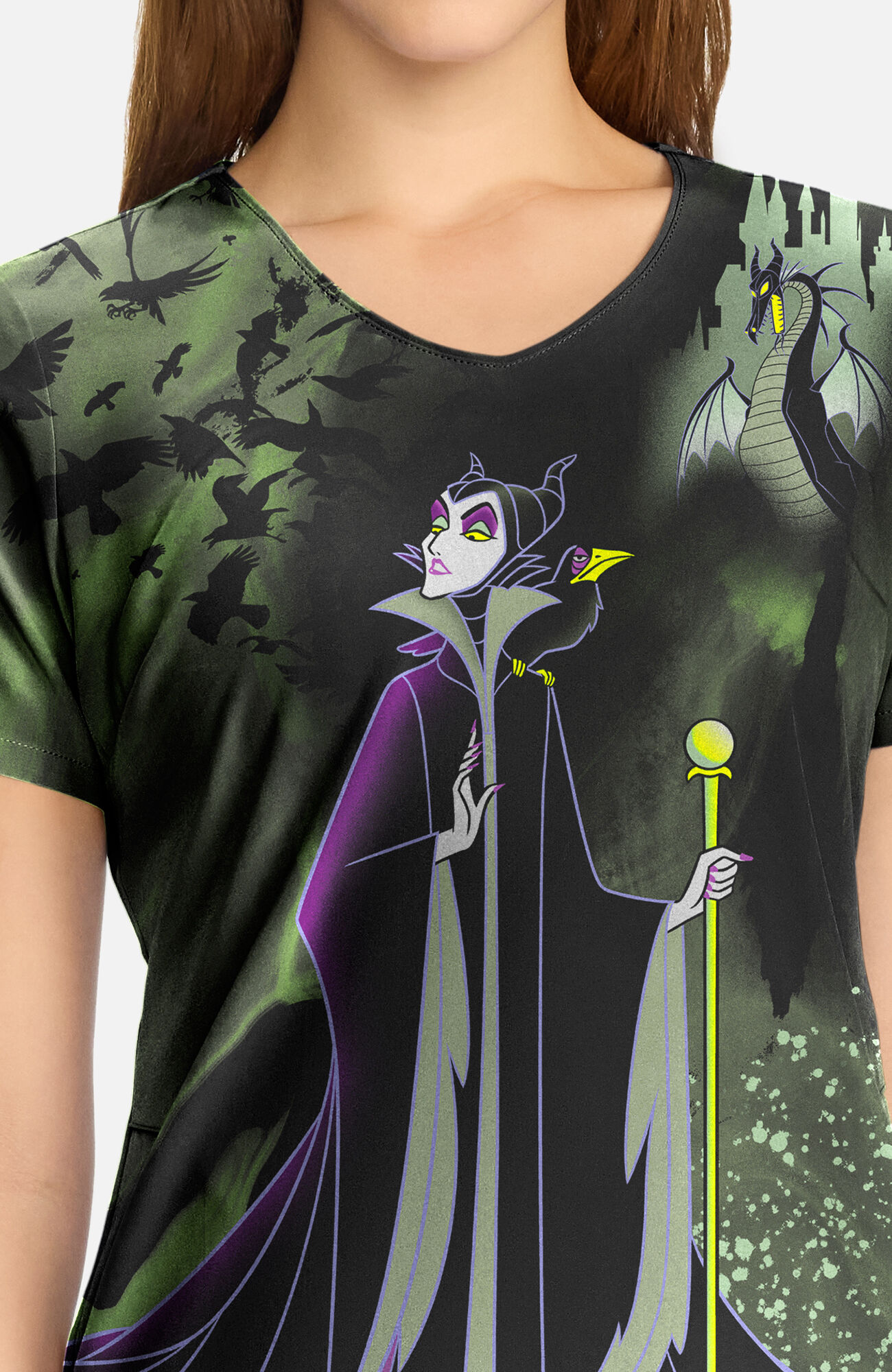 Women's Maleficent Dark Clouds Print Scrub Top, , large