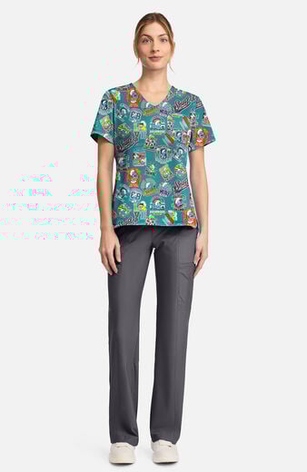Women's Collegiate Smurfs Print Scrub Top Women's Collegiate Smurfs Print Scrub Top