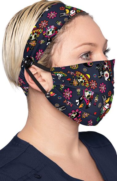 Women's Day of the Dead Print Mask & Headband Set, , large