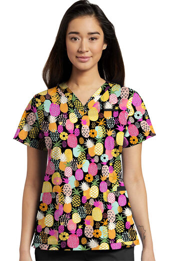 Clearance Women's Pineapple Party Print Scrub Top
