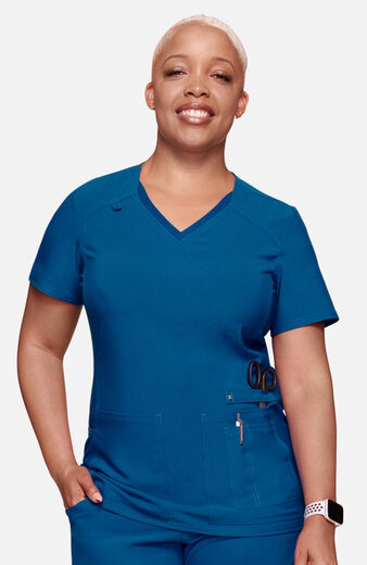 Women's V-Neck Knit Panel Solid Scrub Top, Women's V-Neck Knit Panel Solid Scrub Top