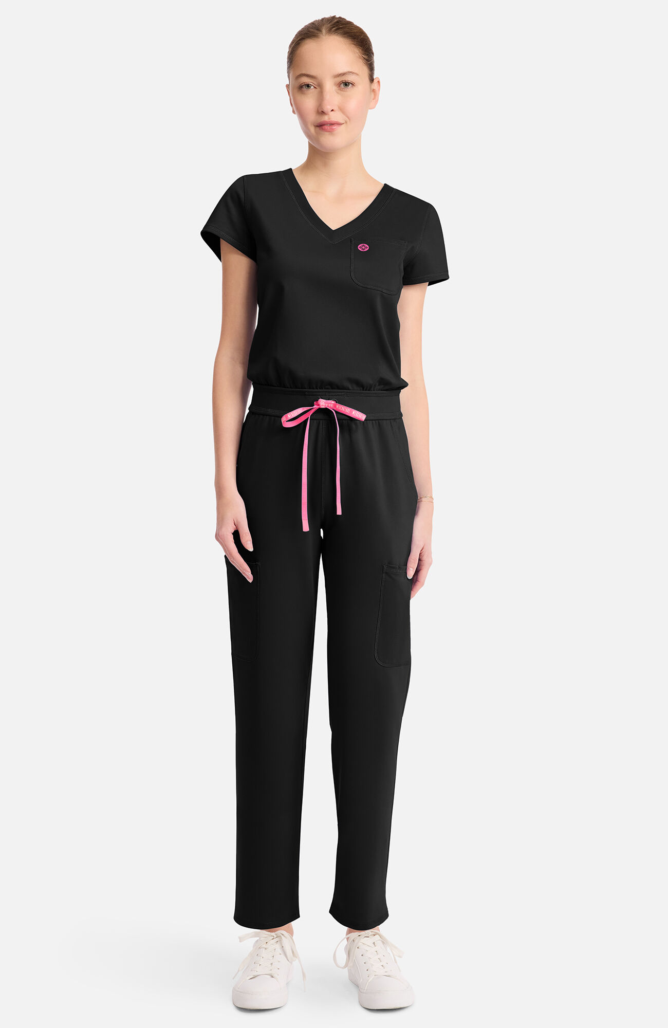 Women's Knit V-Neck Barrel Leg Scrub Jumpsuit
