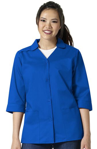Women's ¾ Sleeve Button Front Solid Smock Scrub Jacket