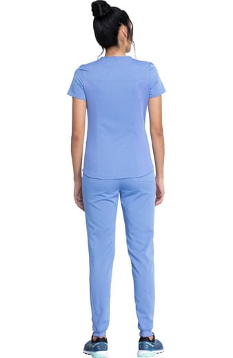 Women's Knitted Panel Solid Scrub Top & Jogger Scrub Pant Set