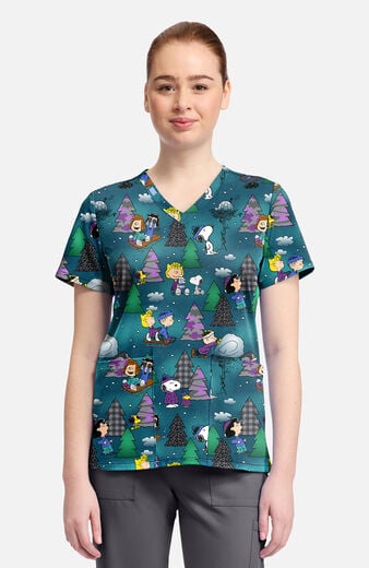 Women's Snoopy Winter Forest Print Scrub Top Women's Snoopy Winter Forest Print Scrub Top