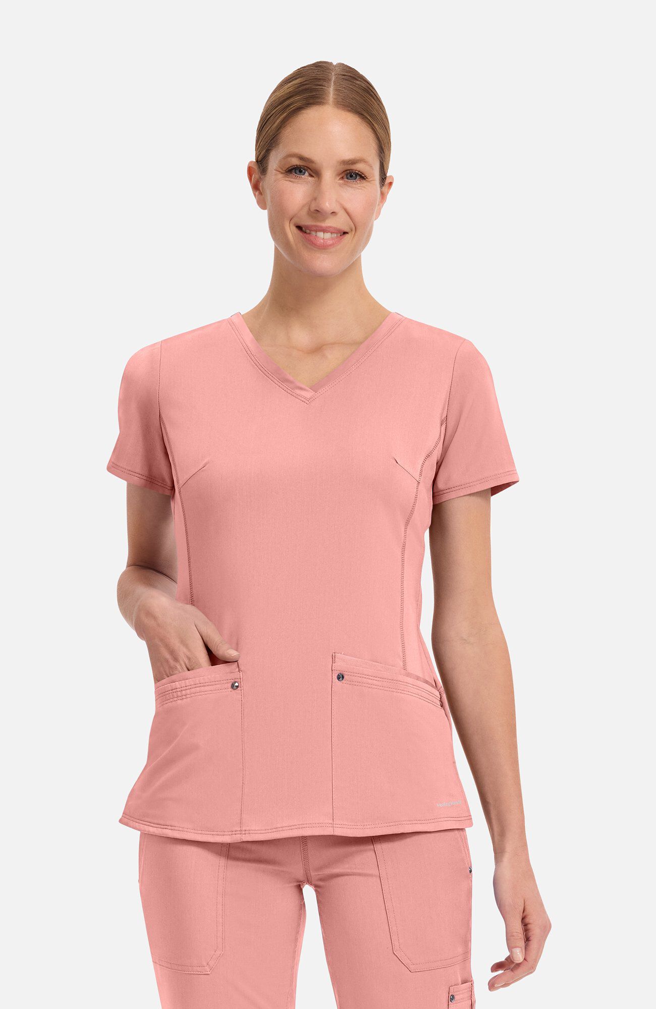 Women's Juliet V-Neck Yoga Scrub Top, BUP Blushing Peach | pink, large