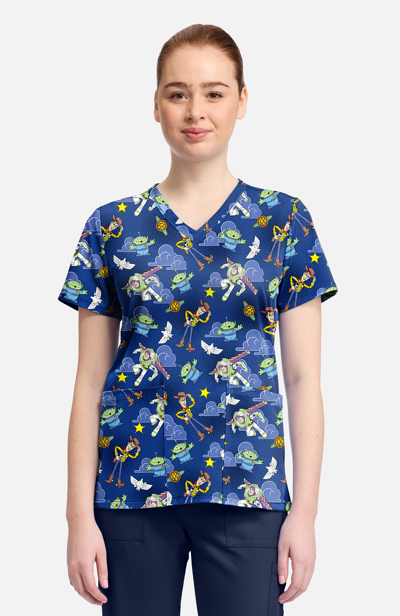 Women's Toy Story Andy's Room Print Scrub Top