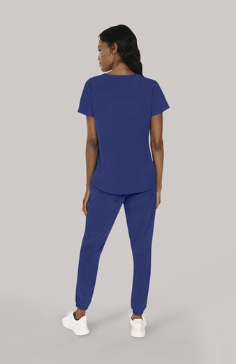 Women's Scrub Set: Notch V-Neck Tuck In Top & Mid Rise Pull On Jogger Pant