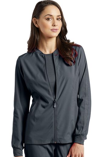 Women's Zip Front Mesh Detail Solid Scrub Jacket