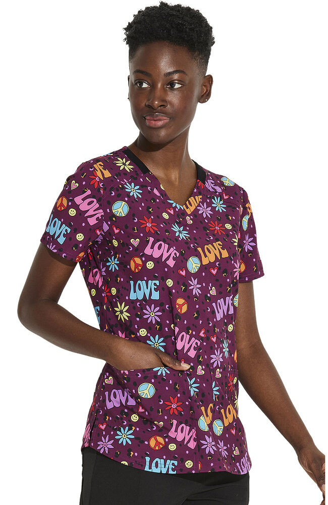 Purple print scrub top tops