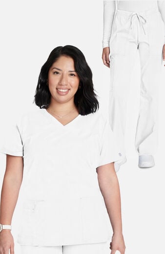 Women's Scrub set: 3-Pocket V-Neck Top & Flare Leg Drawstring Pant Women's Scrub set: 3-Pocket V-Neck Top & Flare Leg Drawstring Pant