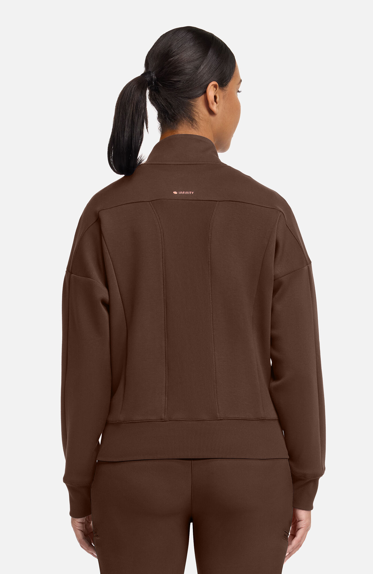 Women's Zip Front Dolman Cropped Scrub Jacket, EXE Espresso Express | brown, large
