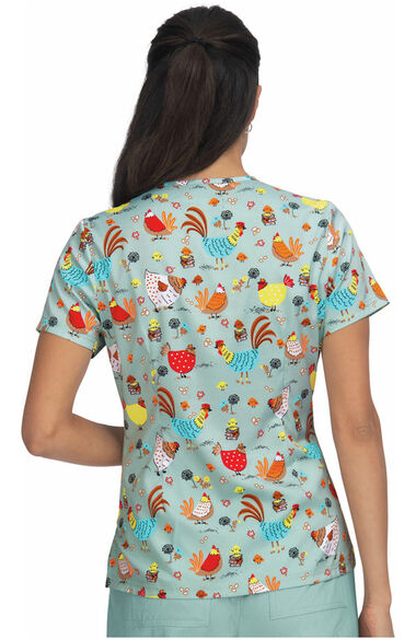 Women's Leslie Chicks With Glasses Print Scrub Top, , large