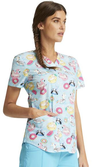 Women's Go With The Float Print Scrub Top, , large