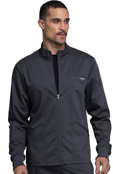 Men's Zip Up Solid Scrub Jacket, , large