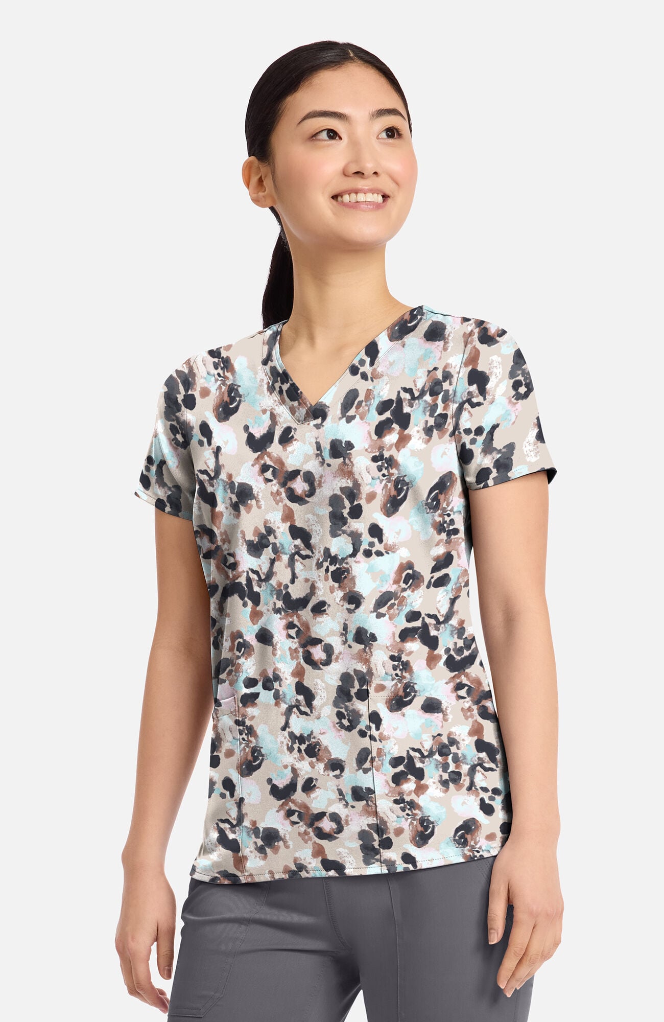 Women's Amanda Abstract Cheetah Print Scrub Top, , large