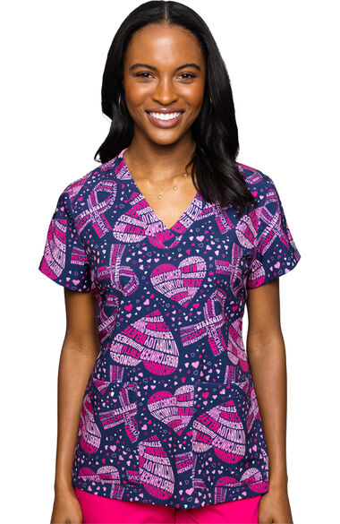 Clearance Women's Vicky Cancer Awareness Print Scrub Top, , large