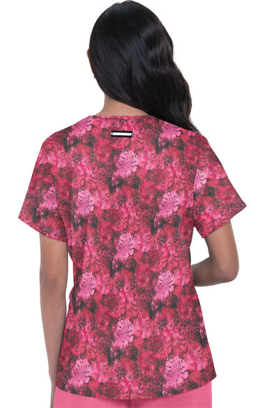 Clearance Women's Early Energy Ikat Floral Rose Print Scrub Top, , large