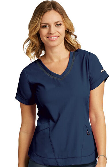 Women's Seamed V-Neck Solid Scrub Top, , large