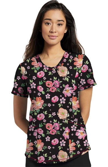 Clearance Women's Floral Fantasy Print Scrub Top, , large