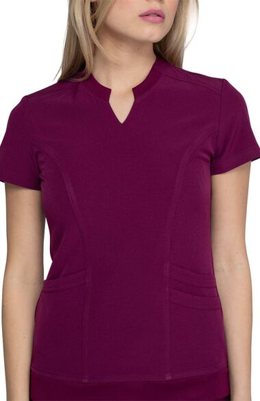 Women's Notched Solid Scrub Top, , large