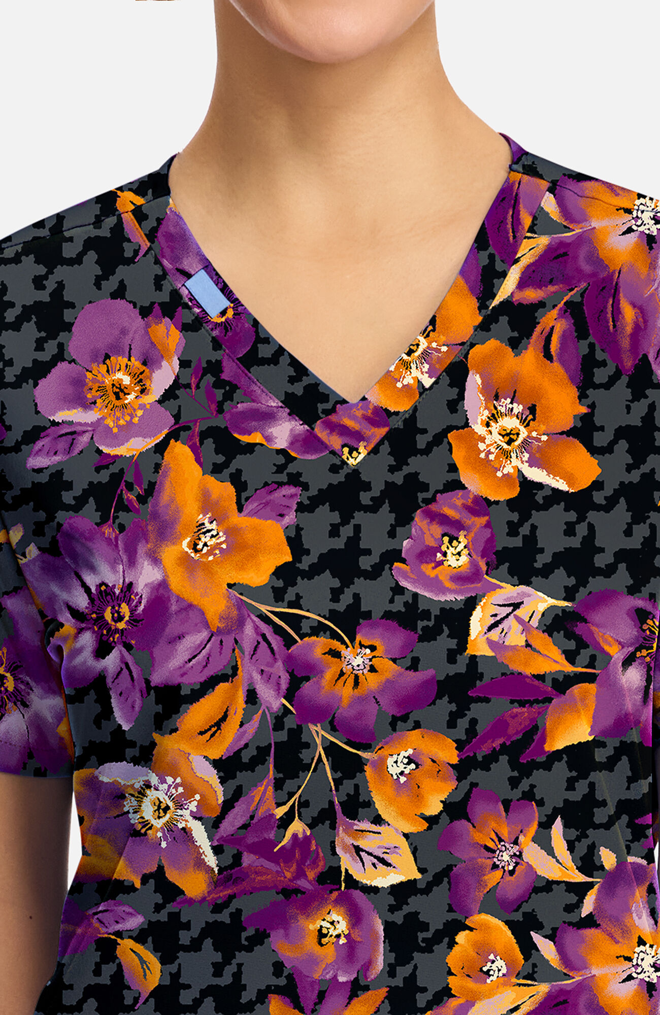 Women's Velvet Floral Print Scrub Top, , large