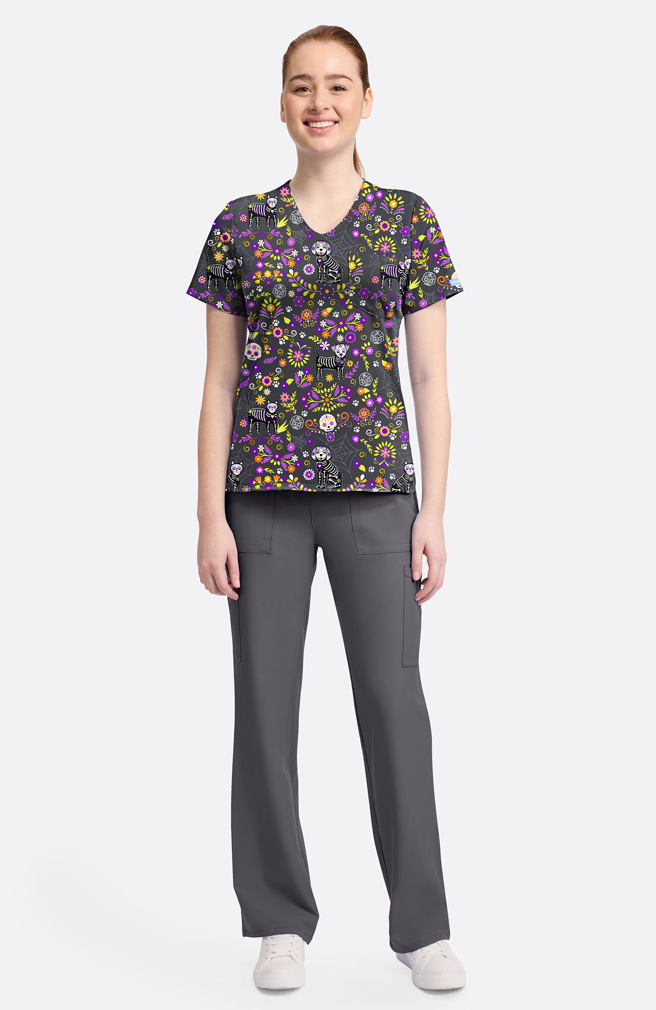 Women's Day Of The Pets Print Scrub Top